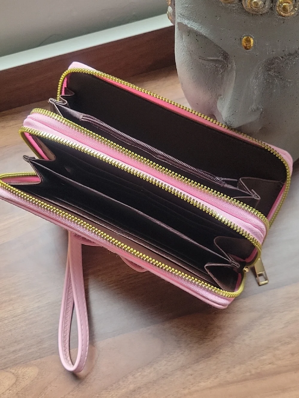 Light Pink Bow And Heart Zip-Around Wristlet Wallet